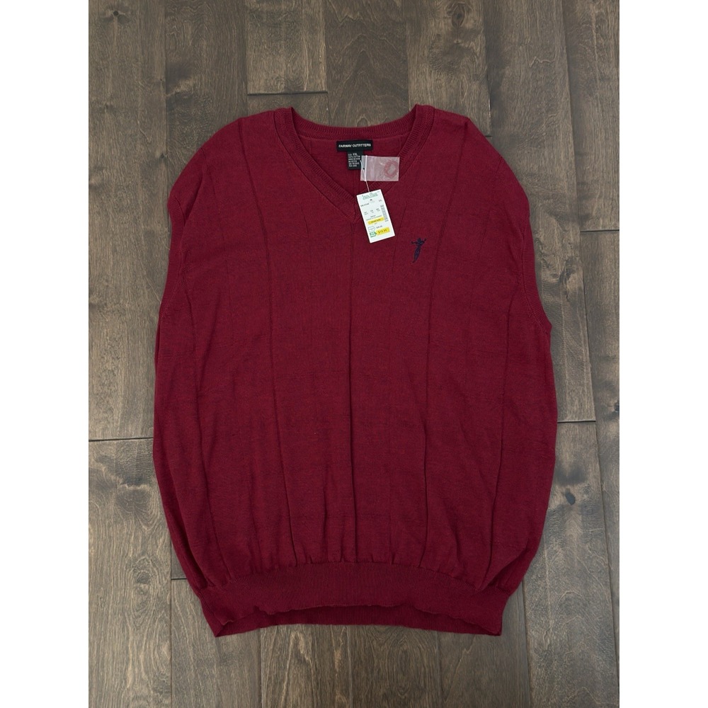 NWT Fairway Outfitters Men Red Sweater Vest Size 2XL Navy Blue Logo Short Sleeve